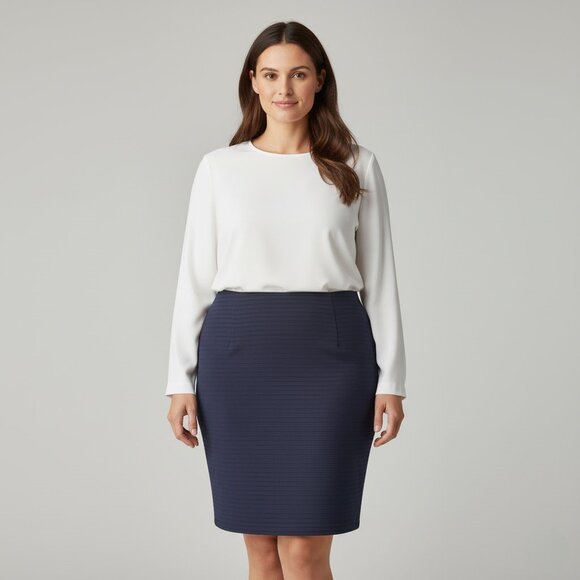 Roz & Ali Navy Blue Ribbed Knit Pencil Skirt - Picture 3 of 7